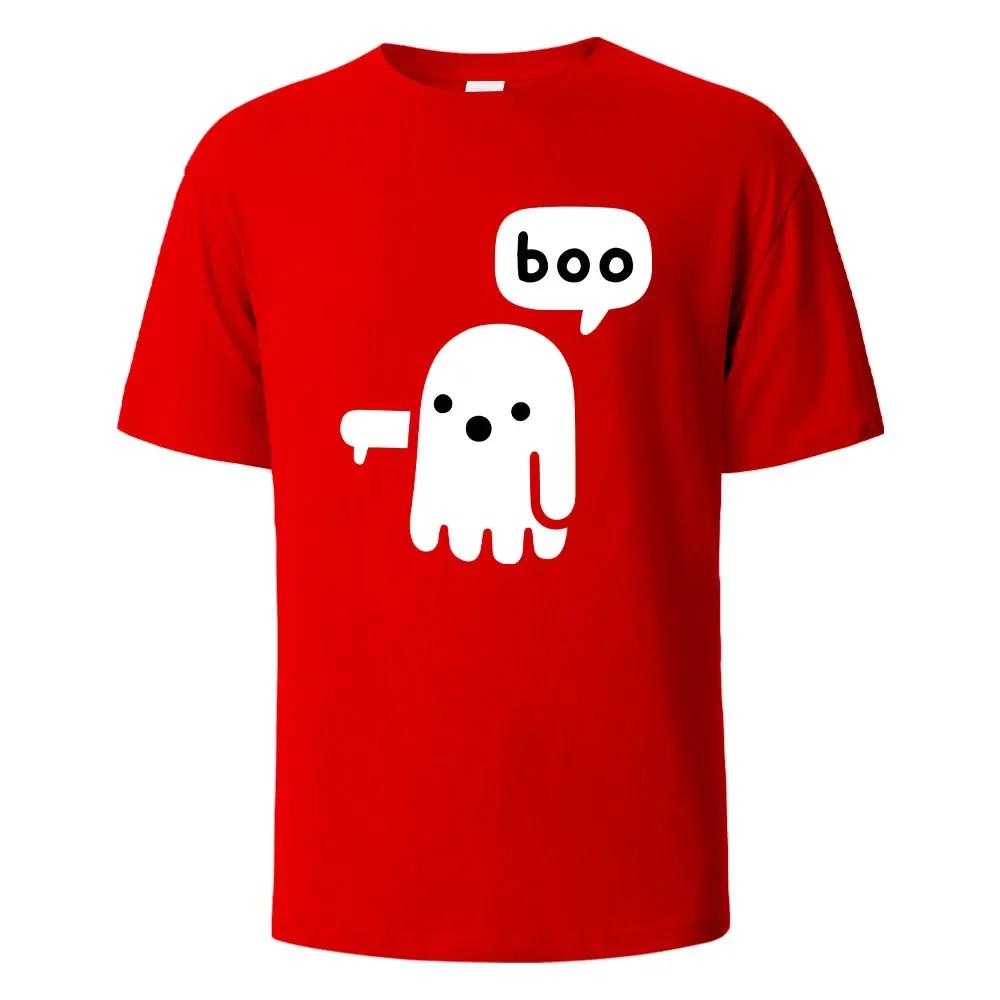 BOO Funny Street Printing T-shirt For Men Wowen 100%Cotton Summer Breathable Short-Sleeved Basic Tops O-neck Oversize Tees