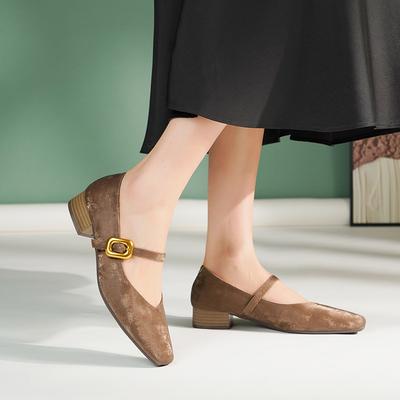 Damen Mary Janes Pumps Quadratische Zehen 2026 Neue Herbst Plateauabsatz Schuhe Echte Lederschuhe für Damen Elegante Schnalle Damen Schuhe