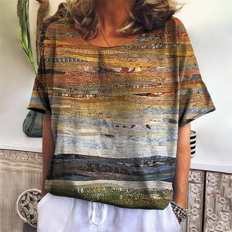 Lustiges Geometrie T-Shirt für Frauen Bunte 3D-gedruckte T-Shirts Sommer Übergroße Oberteile Kurze Ärmel Rundhals T-Shirts Streetwear
