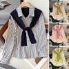 Damen-Shirt mit Revers, langen Ärmeln, vertikal gestreift, gefälschtes zweiteiliges Design, Schalrücken-Shirt, lockere Passform, Knopfleiste, Shirt-Tops