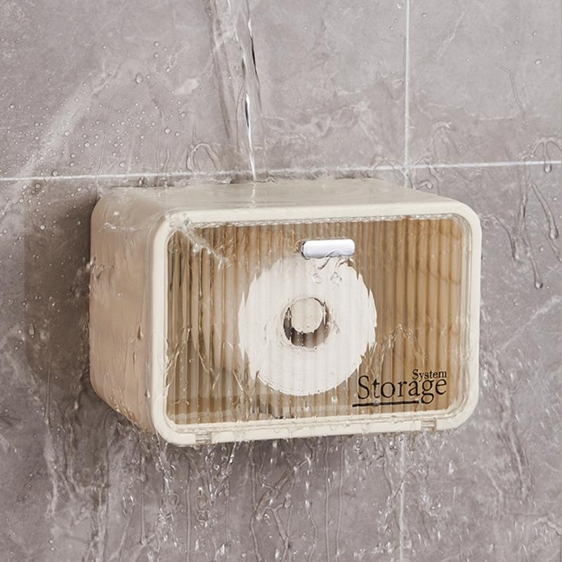 Modern Bathroom Tissue Storage Box Waterproof Adhesive Wall Mount Holds Paper Rolls Washcloths