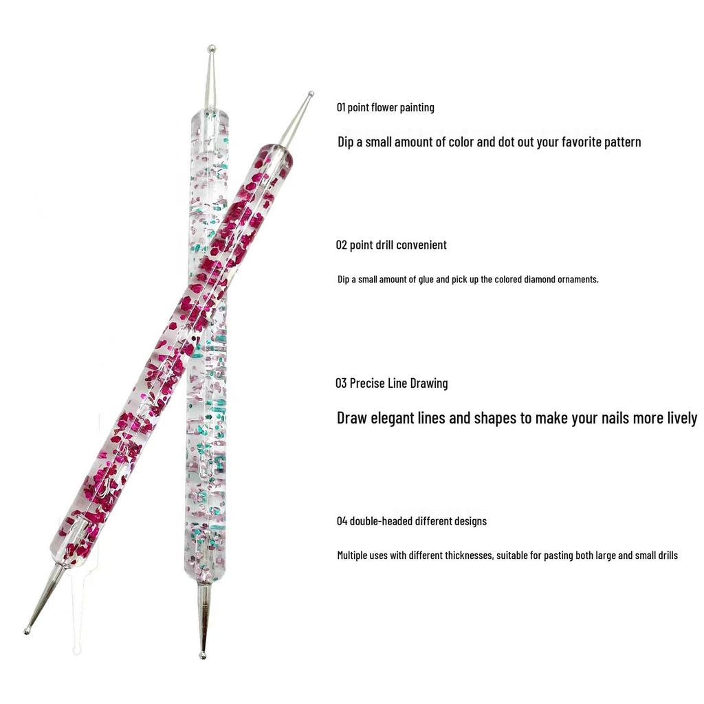 Bestselling Double-Ended Nail Art Pen Set: Dotting Pen & Rhinestone Brush with Dual-Use Needle and Bead Tip.