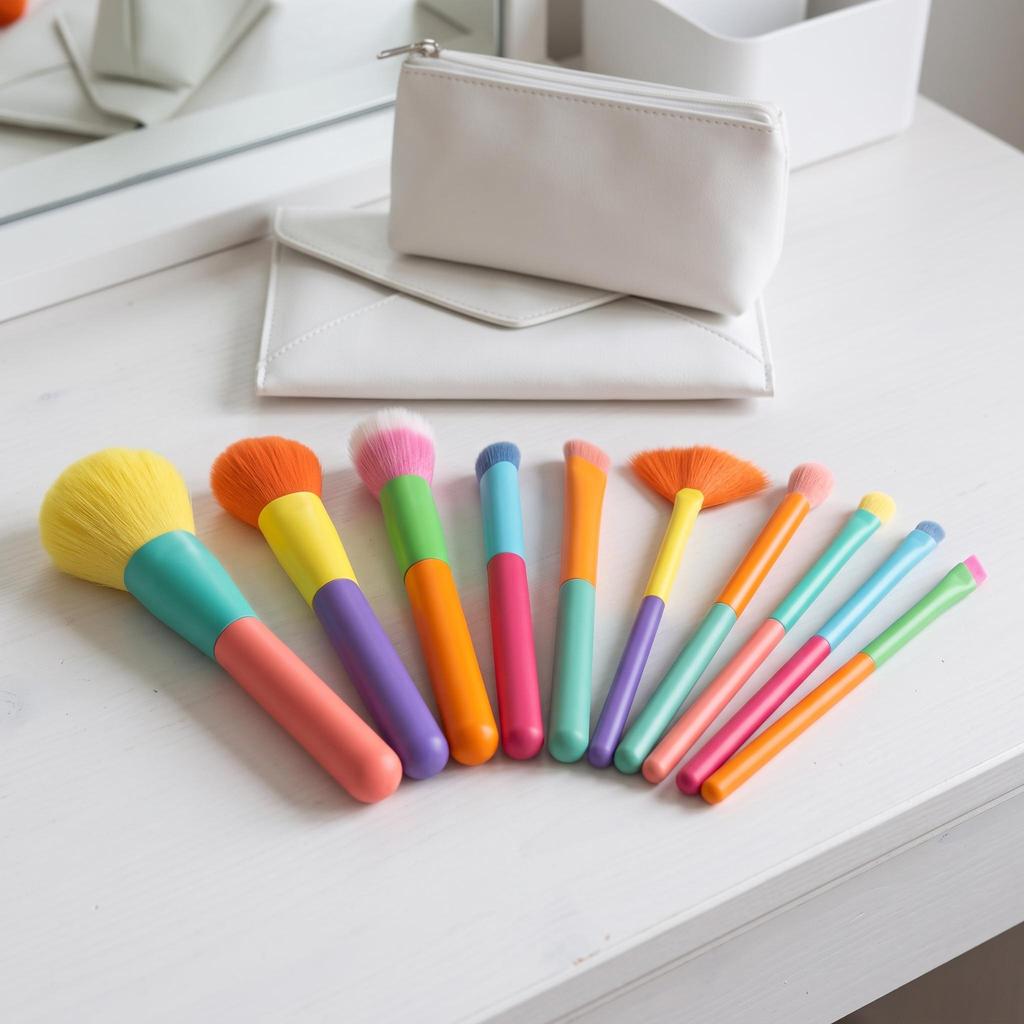 10Piece Dopamine Rainbow Makeup Brush Set with UltraSoft Bristles for Face and Eyes