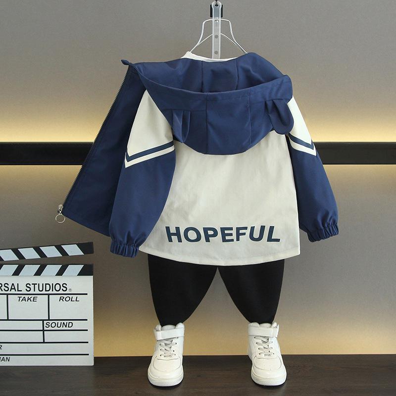 

Куртка с капюшоном с длинным рукавом в корейском стиле для малышей и детей, верхняя одежда с принтом букв для мальчиков, топ для девочек 80 cm темно-синий