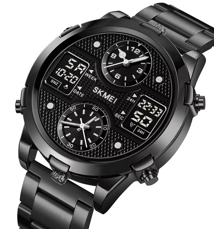 SKMEI 2212 Trend Design Digital Movt 4Time Date Week Display Watch Men 12/24 Hour Clock Stainless Steel / Silicone Strap Watches