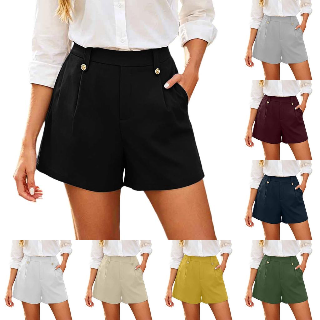 Damen High Waist Lässige Lockere Passform Gerade Bein Shorts mit Taschen Leichte Bequeme Sommer Unterteile