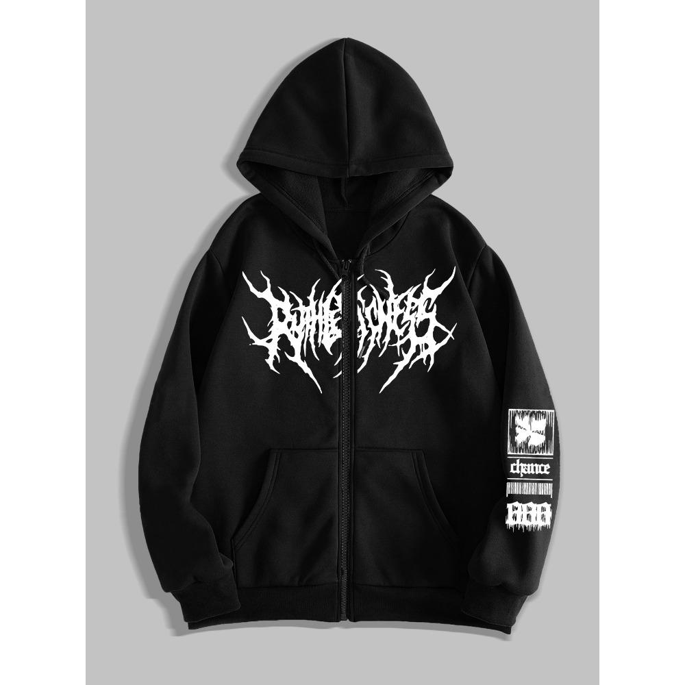 Men's Gothic Dark Printed Zipper Hoodie, a Fashionable Streetwear Choice for Casual Occasions