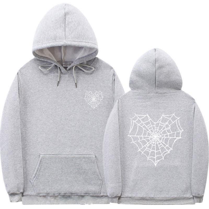 Gothic Spiderweb Print Hooded Sweatshirt Unisex Oversized Pullover With Ribbed Hem Fall