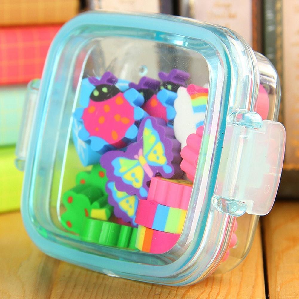 1 Box of Lovely Rubber Eraser Set Stationery Novelty Children Gift Random Color