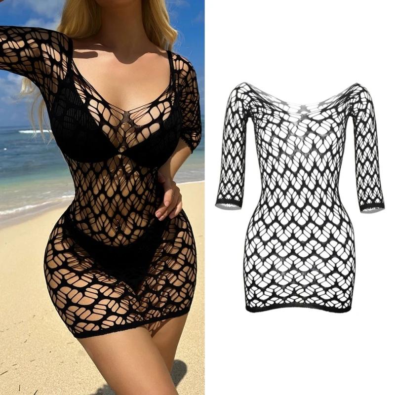 23 Styles Black Fishnet Lenceria Erotica Mujer Sexi Hollow Out Perspective Babydoll Chemise  Summer Beach Bikini Dress