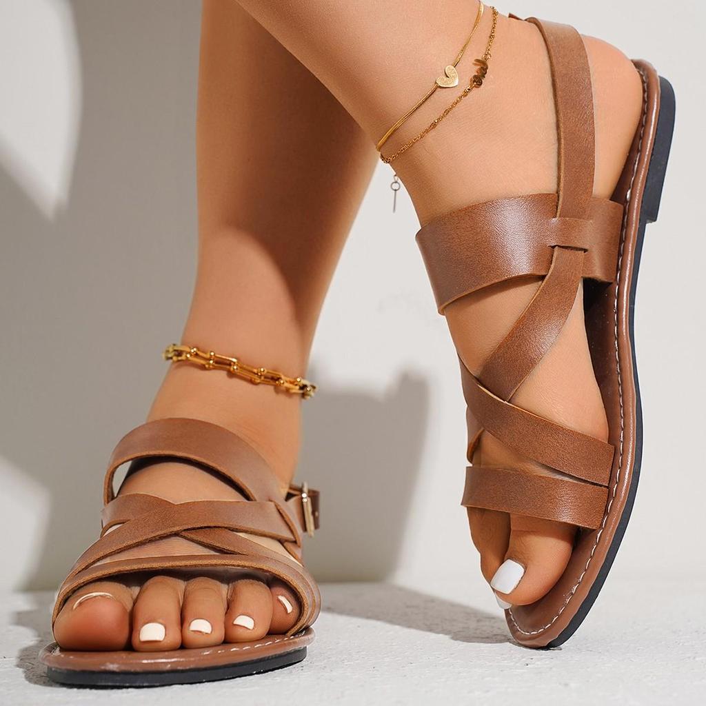 2025 Summer Plus Size Fairy Roman Sandals for Women - Flat, Versatile Korean Style Beach Shoes Size 43