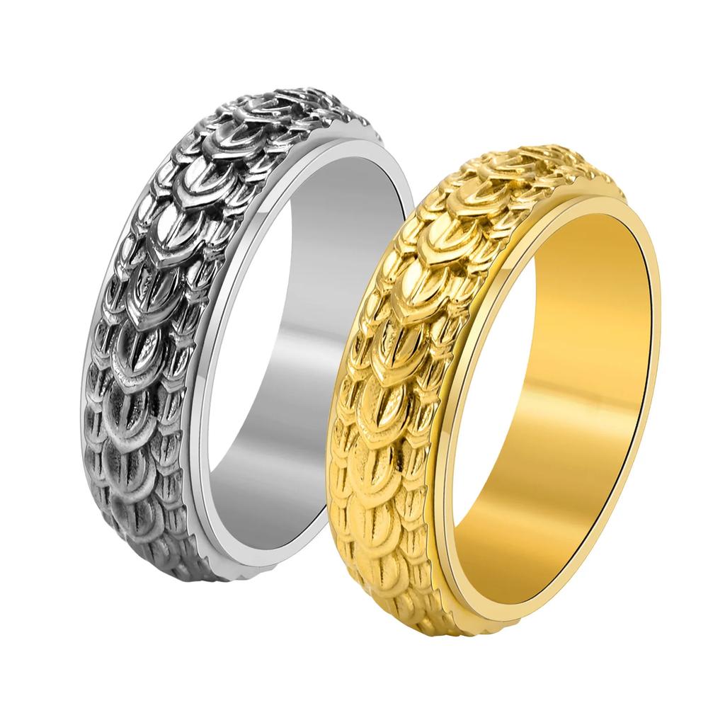 Dragon Scale Anxiety Ring for Men Women Cool Black Blue Gold Plated Snake Dragon Scales Spinner Ring 2025
