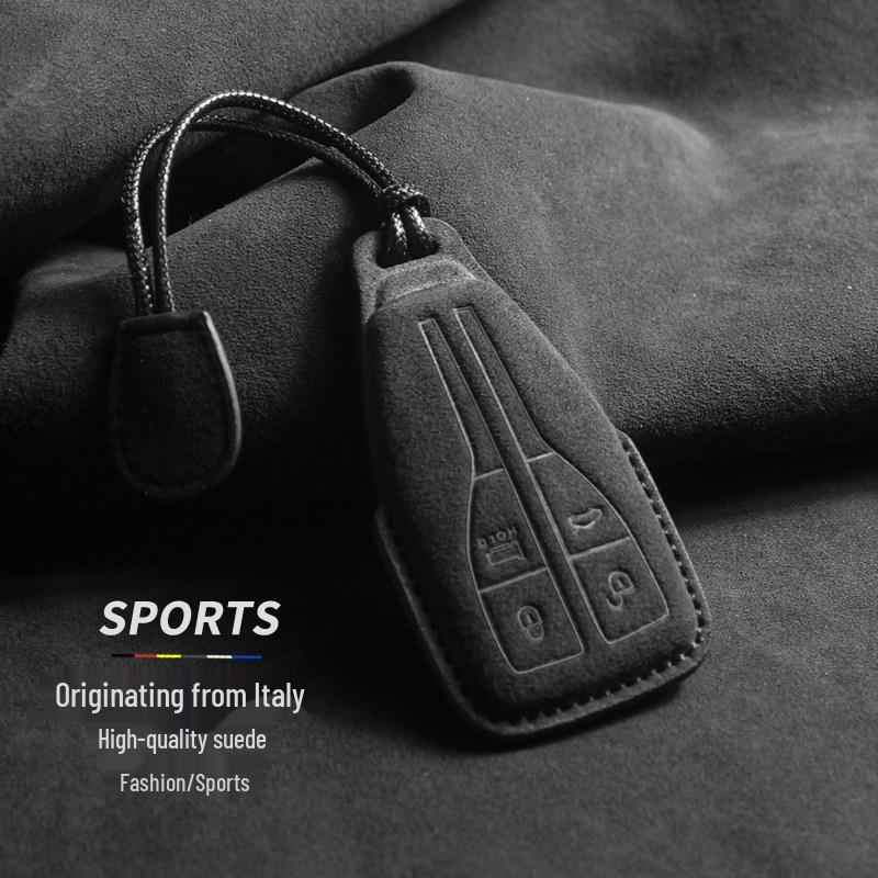 Suede Car Key Holder for FAW Hongqi HS5 HS7 H5 H6 H9 HQ9 with Buckle and Chain