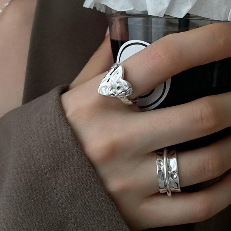 925 Silver Open Finger Ring Punk Heart Irregular Geometric Stackable For Women Girl Jewelry Gift Dropship