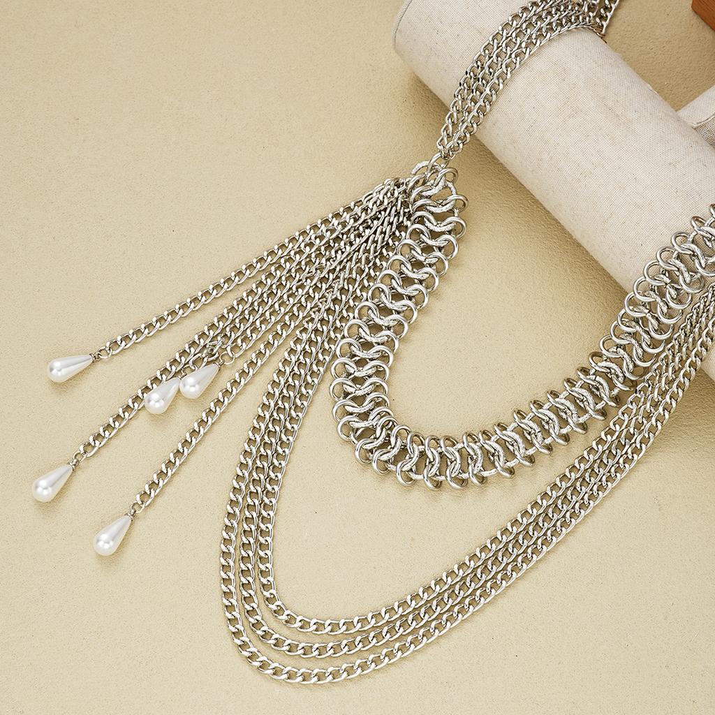 Vintage Imitation Pearl Tassel Waist Chain For Women Silver Color Waterdrop Pendant Multi-layer Belly Chain Female Party Jewelry