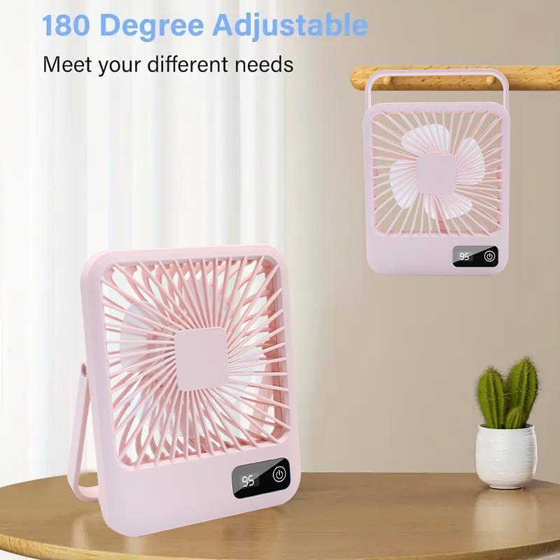 Desktop Fan with Digital Display Office Quiet Foldable Cold Fan Mini USB Rechargeable Fan 5-Speed Adjustment Continuous Cooling