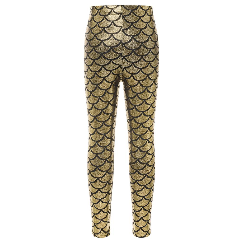 Leggings Brillantes con Estampado de Escamas de Pez para Niñas Cintura Elástica Pantalones Casuales Elegantes para Práctica de Baile