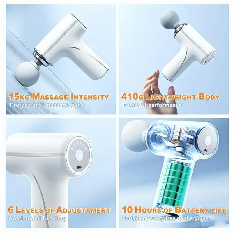 ABBP-A Portable Electric Fascia Massage Gun, 4 Replaceable Massage Heads, 6-Speed Mode Adjustment, Deep Tissue Impact Muscles