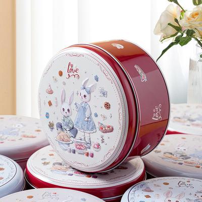 Blechdose mit Cartoon-Kaninchen-Aufdruck für Süßigkeiten und Schokolade Metall Leere Keks-Blechdose Multifunktionale Runde Hochzeits-Süßigkeitendose
