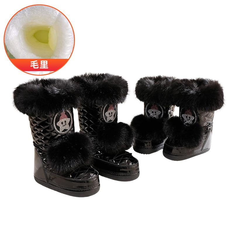 Parent-child children's snow boots women's boots barrel fleece thickened warm snow boots women's winter non-slip and waterproof