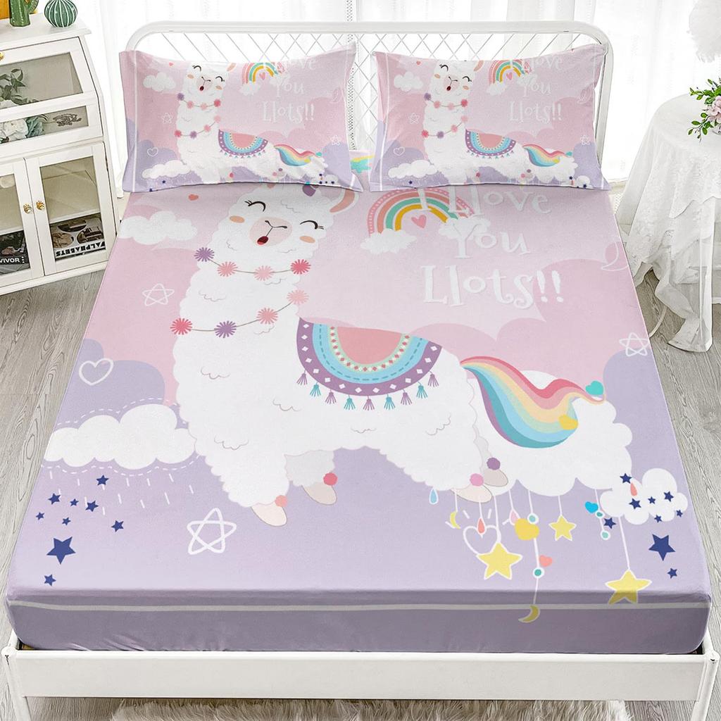Cute Cartoon Koala Pattern Bed Hat Three-Piece Digital Printing Bedding Set Adult Children