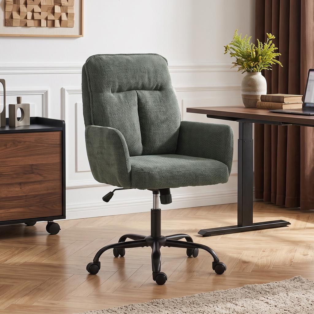 Ergonomic Office Chair, Height Adjustable, Wide Seat, Rocking Function, Dark Green