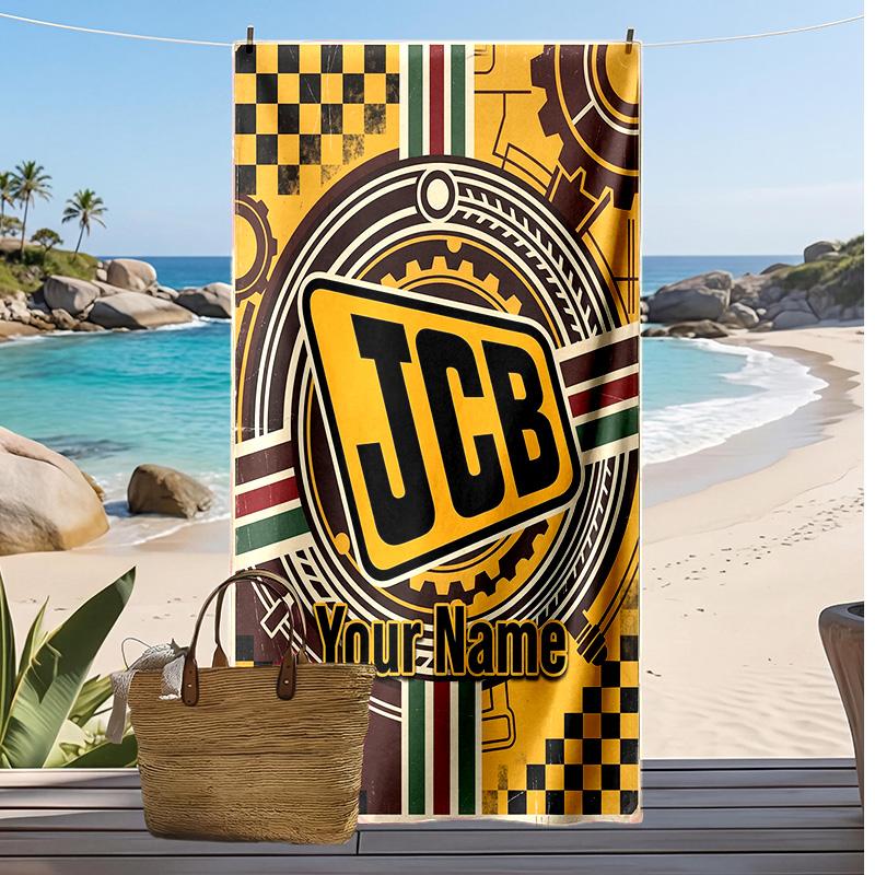 JCB Custom Beach Towel, Print Your Name Text Lightweight Absorbent Towel for Swimming Travel