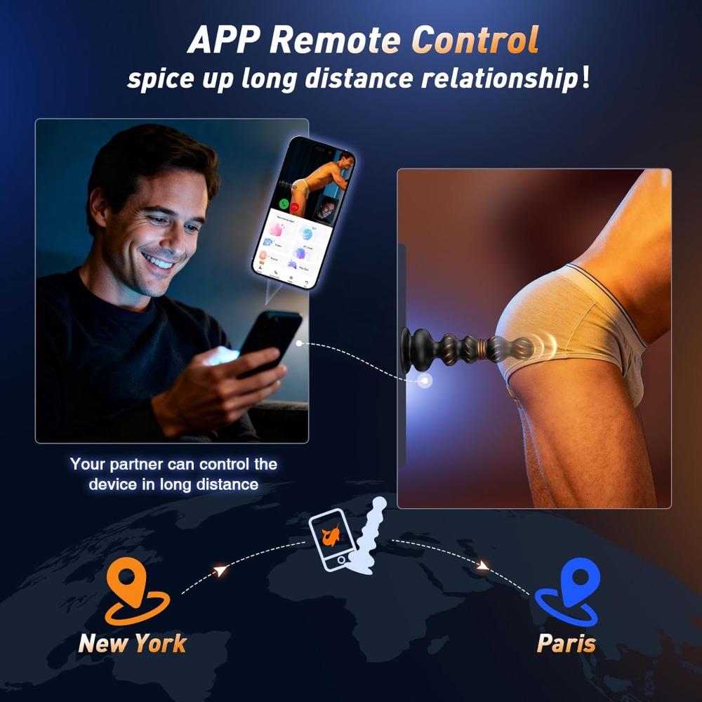 Thrusting Anal Beads & Prostate Massager - 10 Beads, 5 Vibrating/Thrusting Modes, Remote & App Control for Men & Women