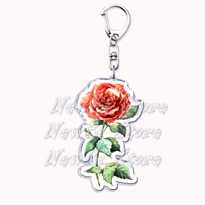 Romantic Pink Rose Flower Keychains Sunflower Red Love Keyring for Accessories Bag Key Chain Ring Jewelry Lovers Friends Gift