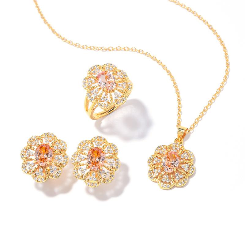 Zircon Set, Versatile Fashion Necklace Earring Set, Flower Set Jewelry.