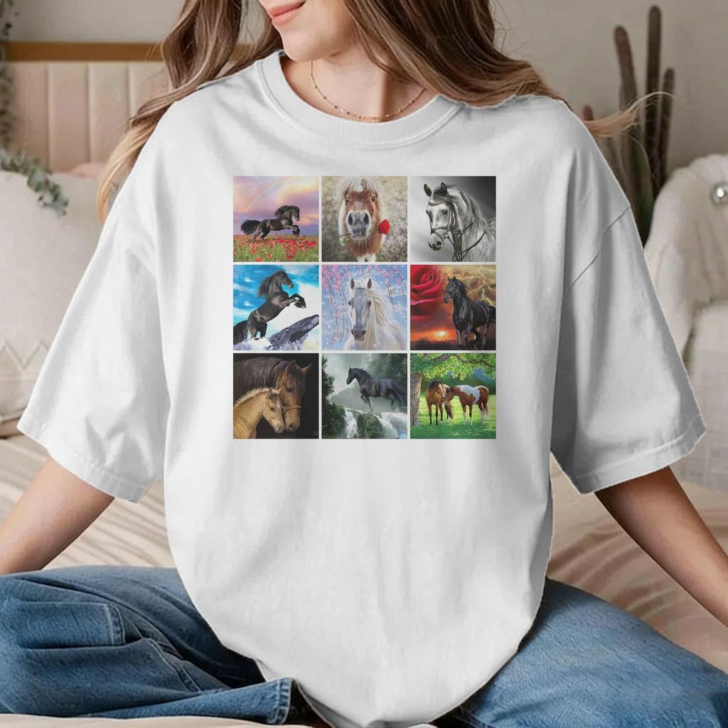 Animal Horse TShirts for Unisex Unisex Equestrian Race Racing Pure Cotton Tee Shirt Crewneck Short Sleeve T Shirt Unique Clothes