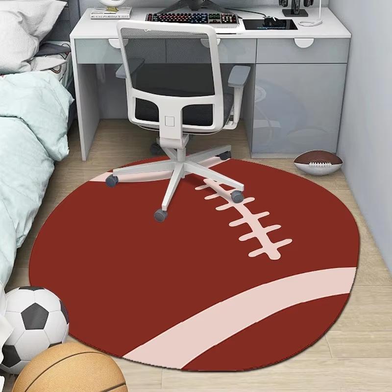 Sports Soccer Ball Round Circular Rug Classic Football Pattern Floor Mat For Boys Playroom Bedroom Kid Space Home Decor