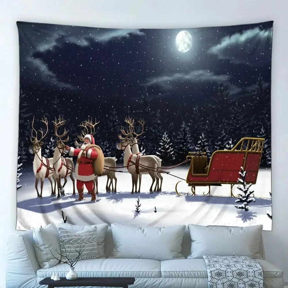 Christmas Cartoon Santa Claus Tapestry Bedroom Living Room Home Christmas Decoration Tapestry