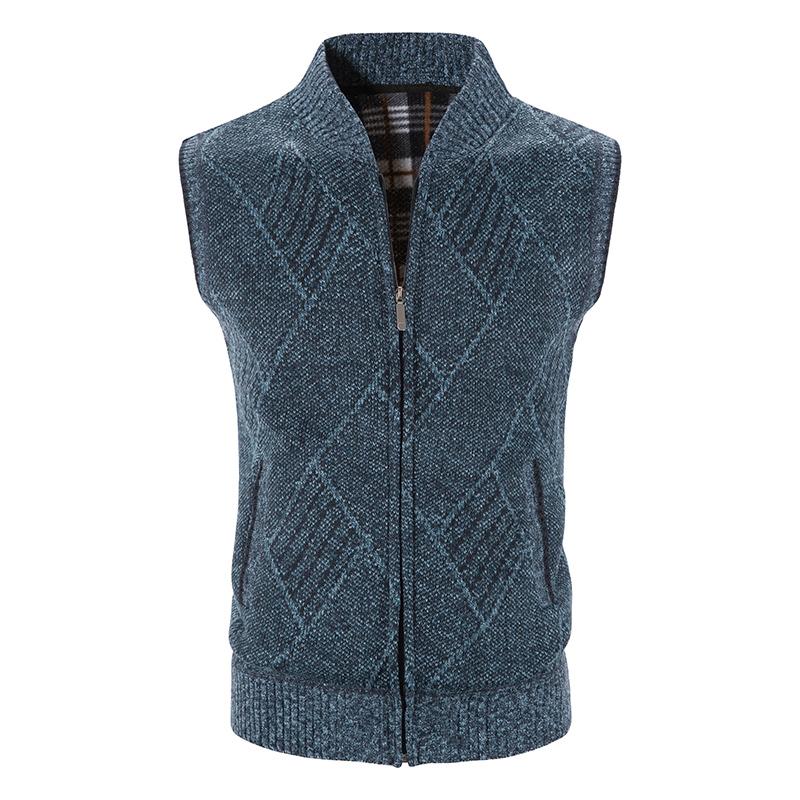 Mens Sleeveless Jackets Knitted Sweater Autumn Spring New Male Cardigan Zip Up Knitted Coat Turtleneck Fleece Warm Cold Blouse
