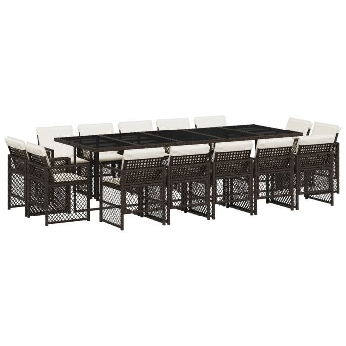 VidaXL Garden Dining Set with Cushions 15 Pcs Brown Rattan, Outdoor Dining Set 3210873