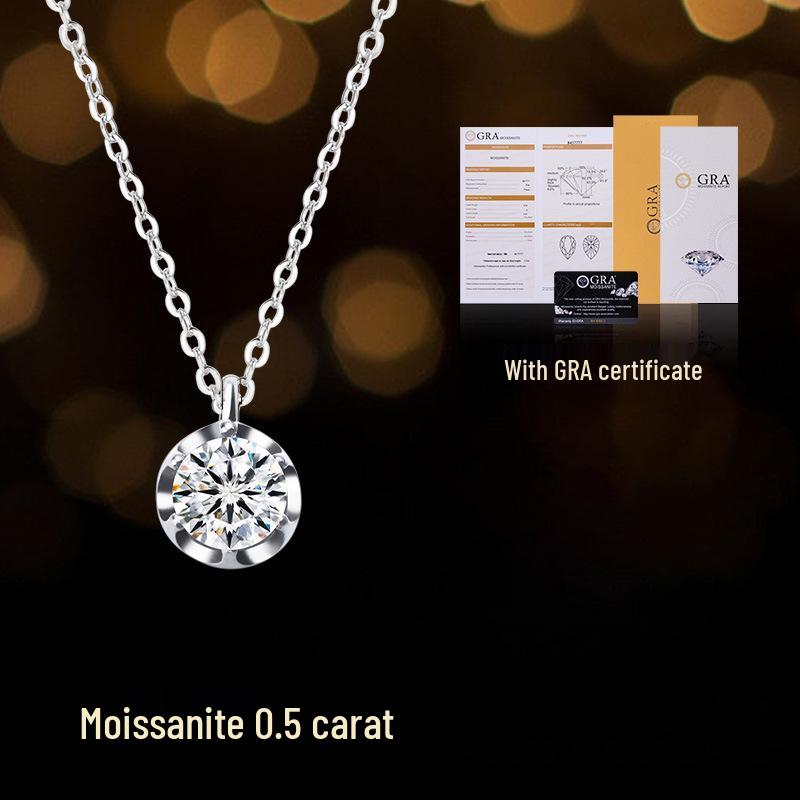 Banyan Tree S925 Silver Moissanite Six-Claw Women's Necklace - Simple Fashion Clavicle Chain