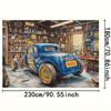 1 piece of 2D flat banner retro garage background banner - designed in hot car and rural workshop style