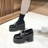 Women's Loafer Shoes  Spring Autumn New  British Style Chunky Heel Thick High Heel Versatile Small Leather Shoes