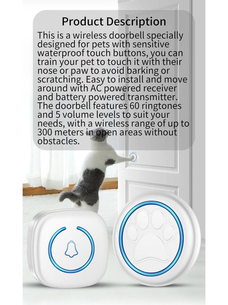 Inteligentny Wodoodporny Bezprzewodowy Dzwonek dla Psa: Dzwonek dotykowy z 1 odbiornikiem i 1 nadajnikiem do szkolenia zwierząt domowych