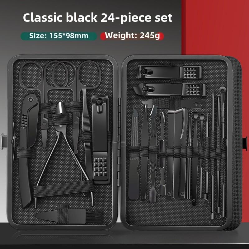 24-Piece Stainless Steel Nail Care Set - Black & Red