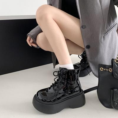 Retro schwarze britische Stil dicker Absatz dicksohlige Martin Stiefel Damen Frühling und Herbst Einzelstiefel 2025 neue höhenerhöhende und dünne kurze Stiefel