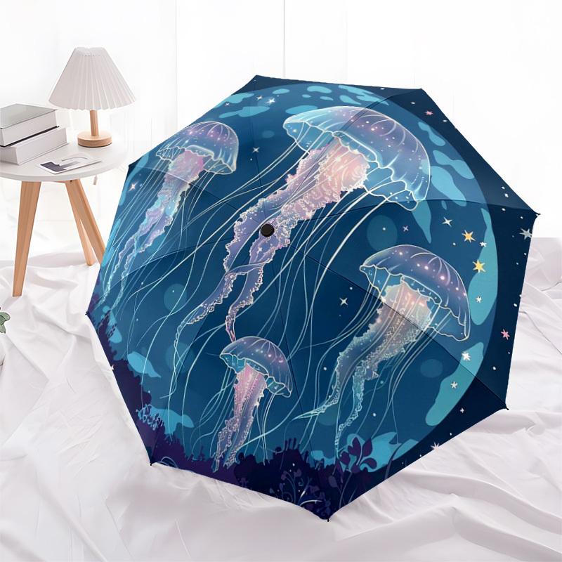 1pc Jellyfish Ocean Night Sky Umbrella with Plastic Handle,Suitable for All Seasons Home Travel Outdoor UmbrellaDD1377