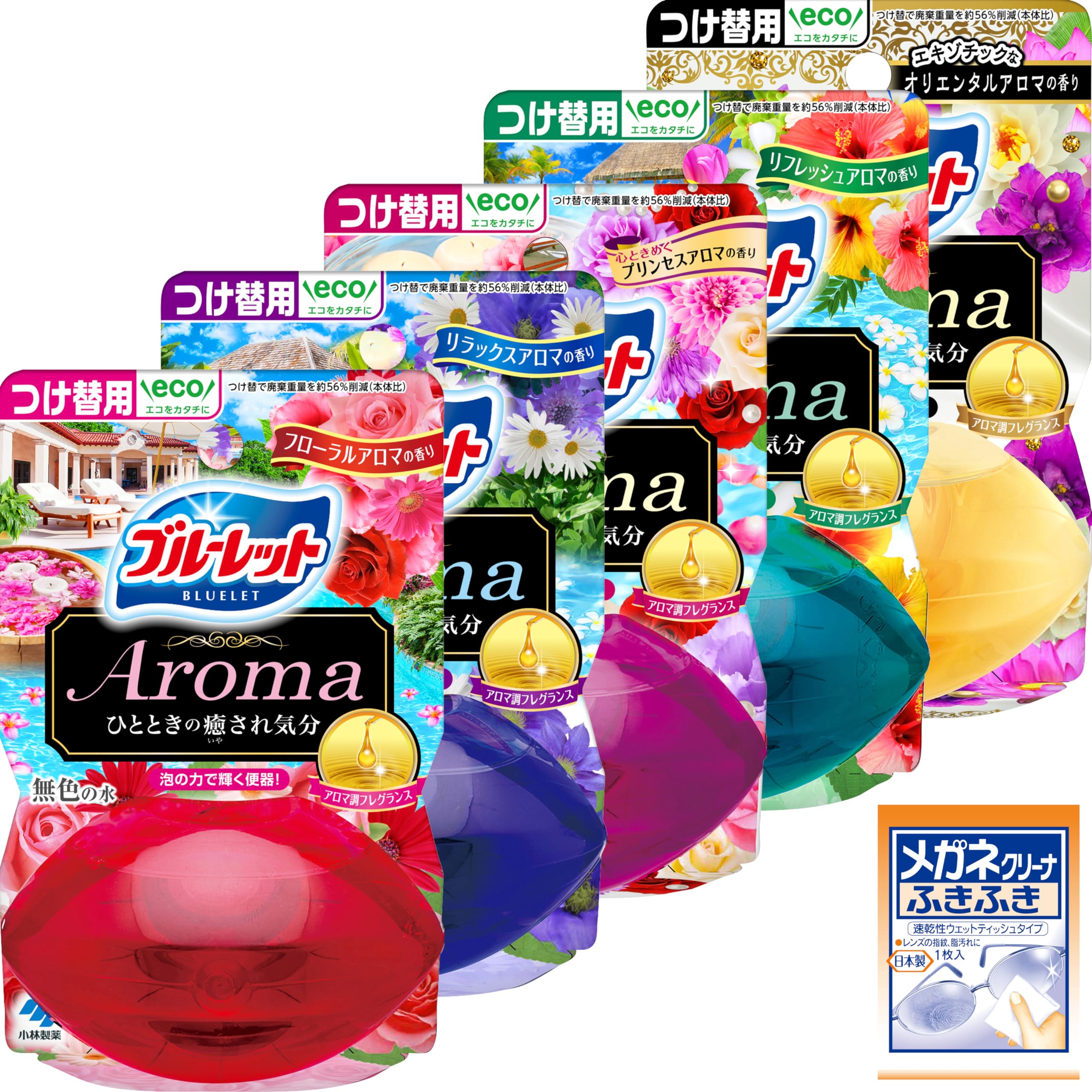 

Bluelet Assortment Liquid Aroma 5 Scents Includes Bonus Glasses Toilet Removes Cleans Air Freshener [5-Scent Pack] Refill, 70ml, (Floral, Relaxing,