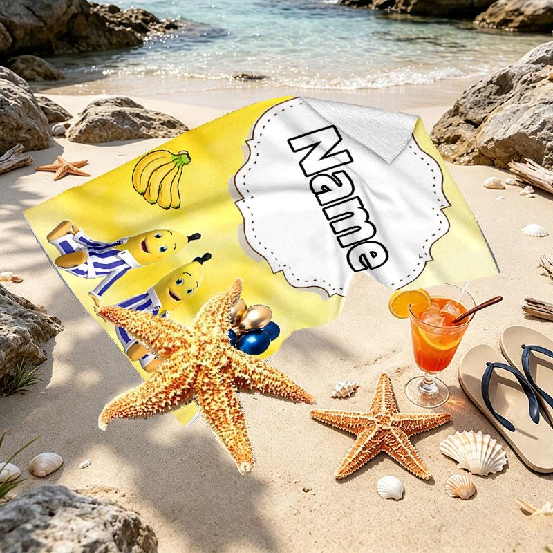 Custom Name Personalized Bananas in Pyjamas Print Beach Towel, for Trip Camping Beach Party Home Decor, Birthday Gift for Family & Friends