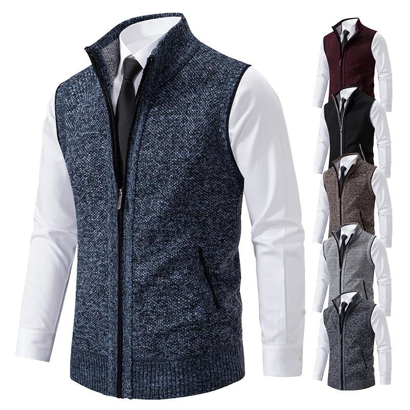 Gilet Maglione Senza Maniche Lavorato a Maglia da Uomo Lana Velluto Cardigan con Cerniera Collo Reversibile Pullover Maglione a Collo Alto Cappotto Maglia Gilet Maglia