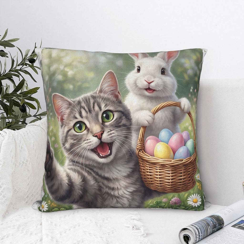 Funny Easter Cat Selfie with Easter Bunny Pillow Cover Custom Cushion Cover Cute Funny Pillow Case For Sofa Car Home Decor