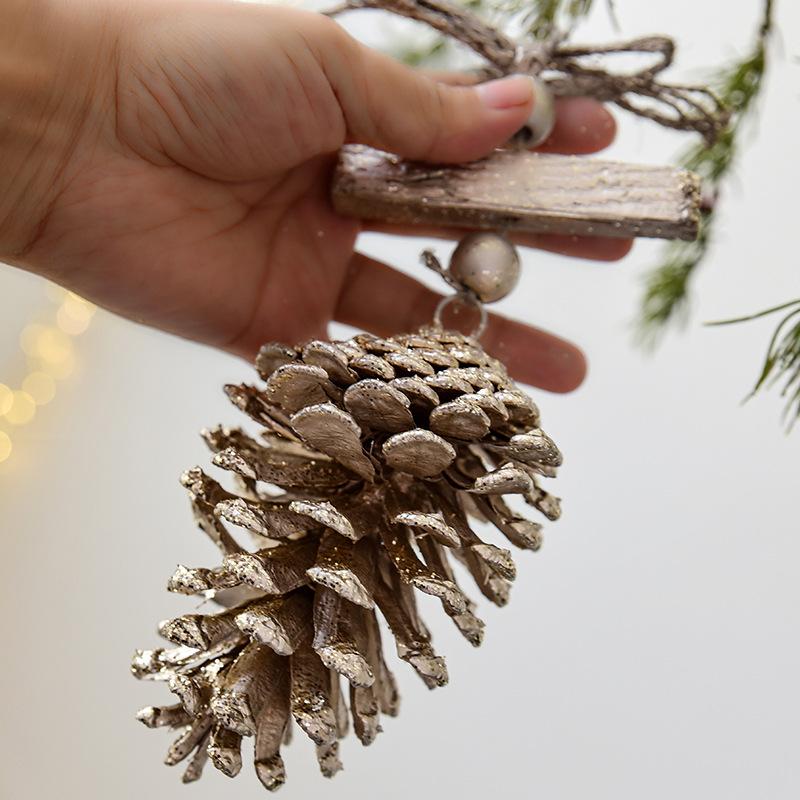 NUCHI Christmas Pine Cone String Ornaments & Wooden Bell Wind Chimes Decorations