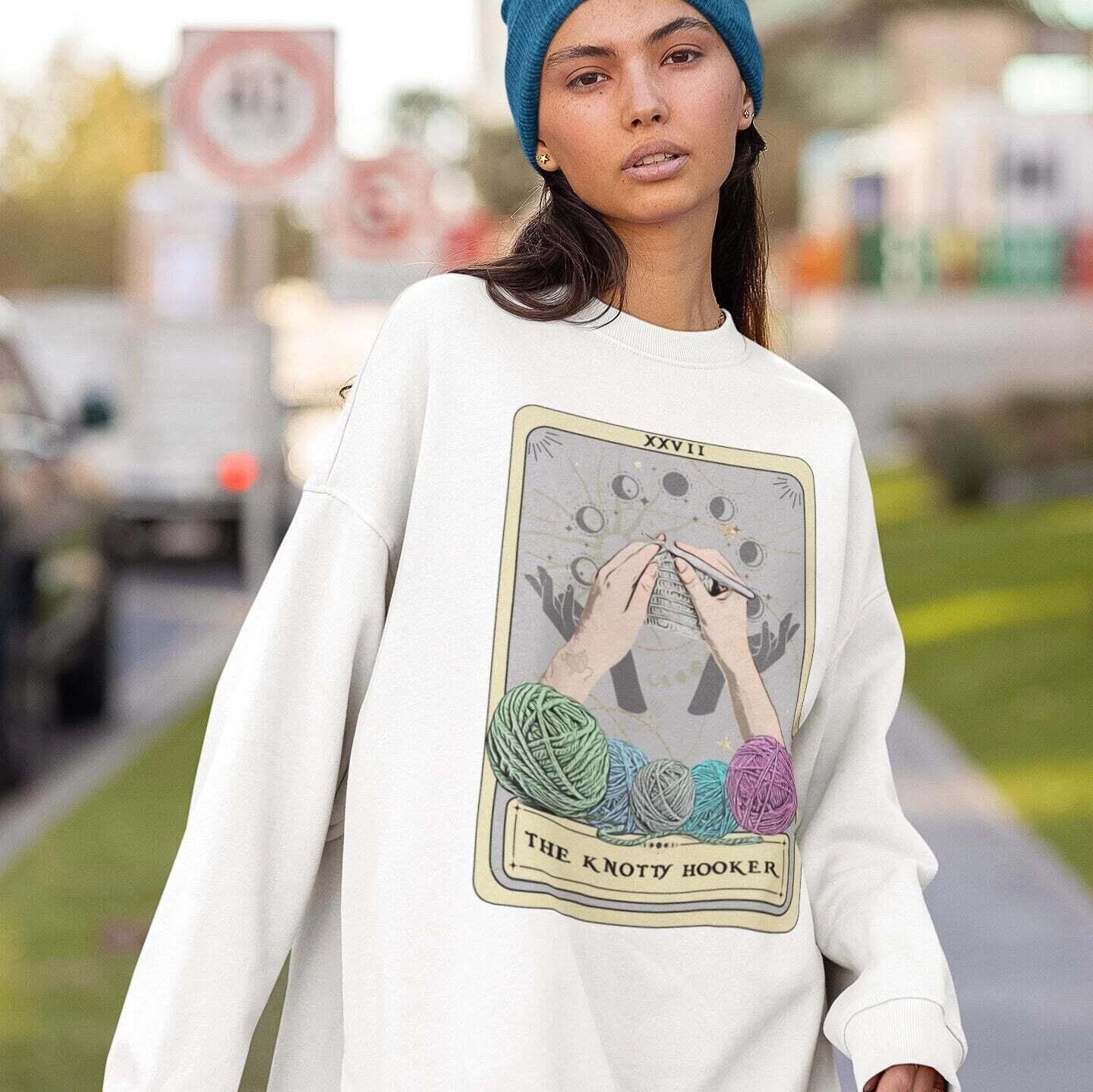 The Knotty Hooker Tarot Card Sweatshirt, Crochet S