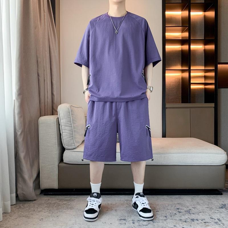Men's Summer Suit Casual T-shirt + Shorts Suit Men's High Street Tracksuit Male Short Sleeve Suit