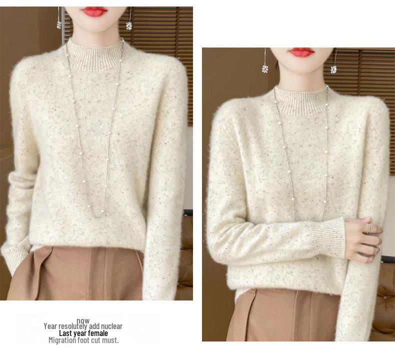 Elegant Advanced Style Seamless Half-High Women's Pullover Sweater in 100% Pure Wool